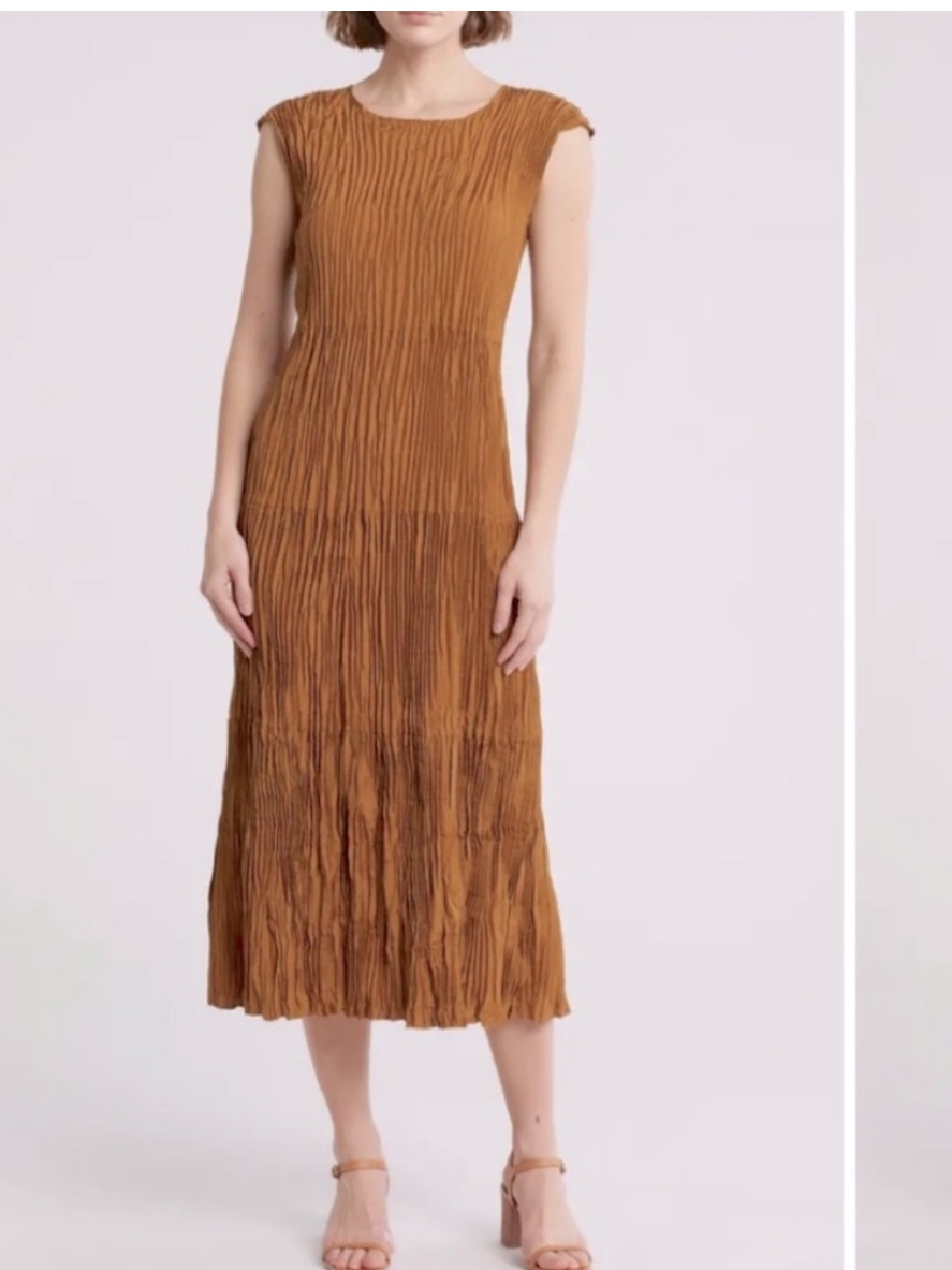 Nwt Eileen Fisher Crushed Silk Jewel Neck Tiered Dress